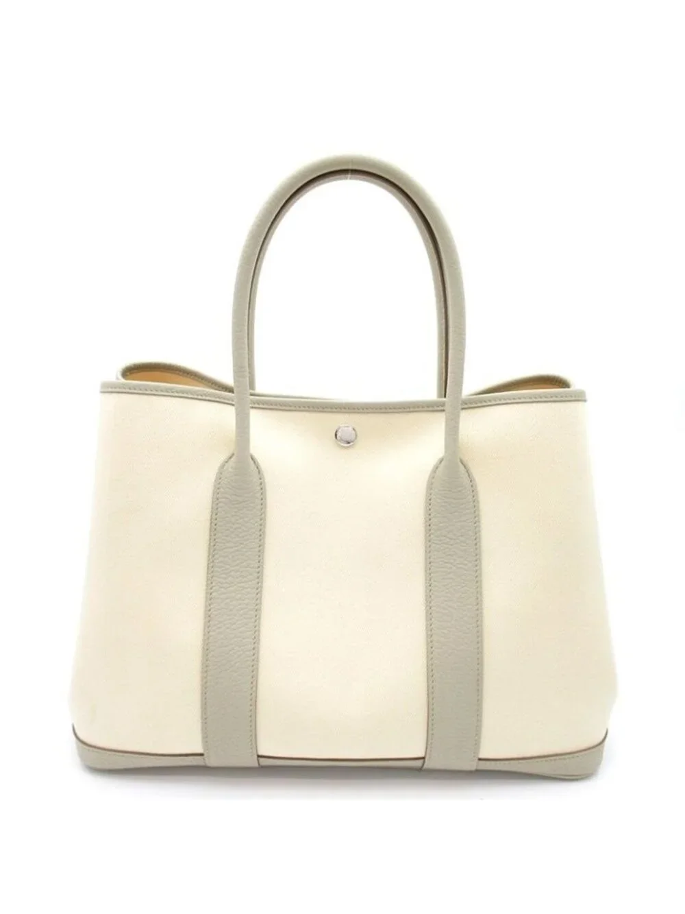 Hermes Garden Party 36 Toile Officiere Negonda Handbag Pearl Gray
